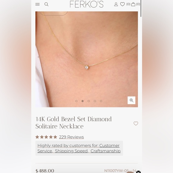 14K Gold Bezel Set Diamond Solitaire Necklace - Picture 10 of 12